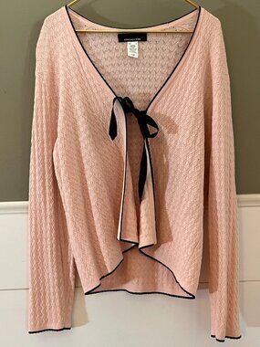 Powder Lux Pink Black Trim Tie Bow Cardigan Barbiecore Preppy Balletcore Large